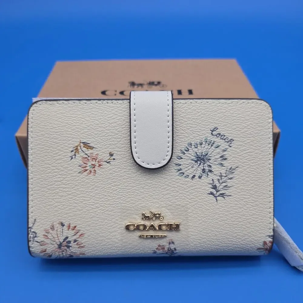 Coach Floral Zip Around Wallet Cream Multi Box Dust Bag New W/ Box